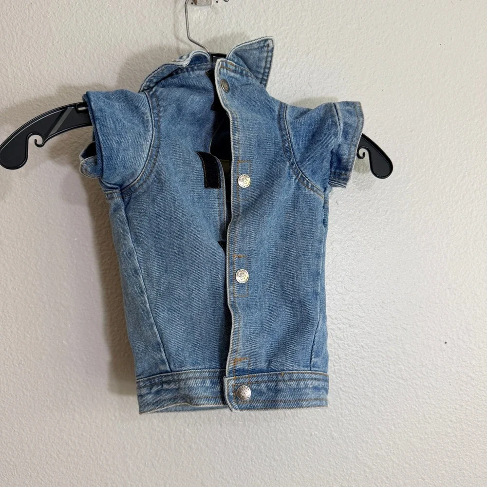 Woolrich Home Denim Pet Jacket Blue Dog Trucker Vest Paw Buttons Medium
